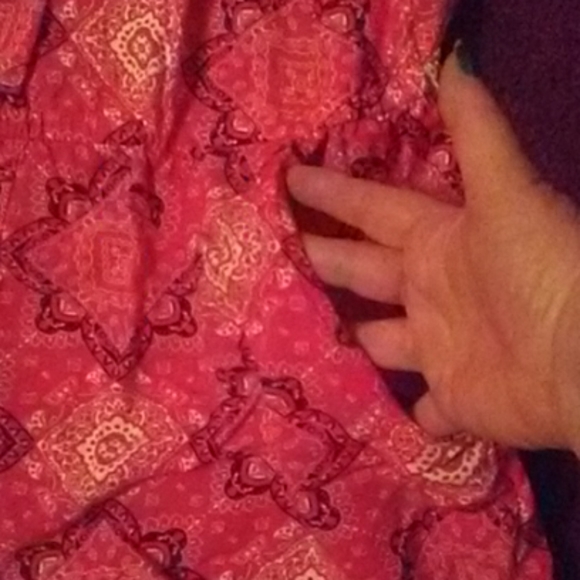 Red print off the shoulder jumper. - Picture 6 of 7